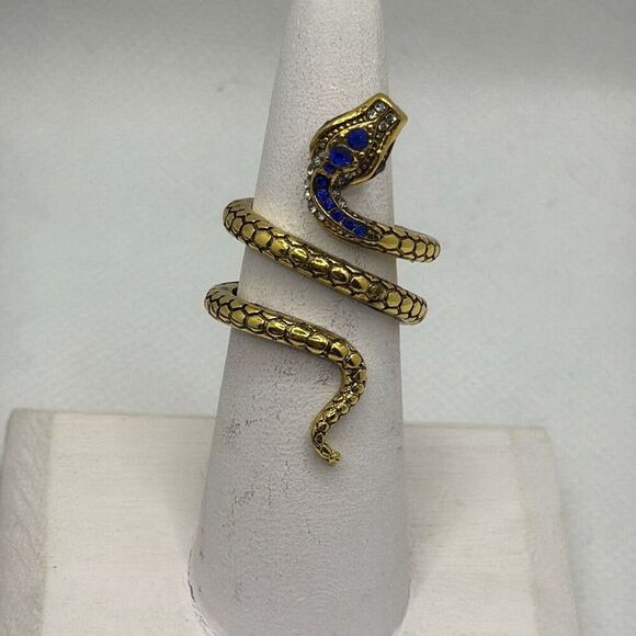 Brand New!! Size 7 Snake wrap ring with blue and green inlaid zircon stones - Picture 1 of 5